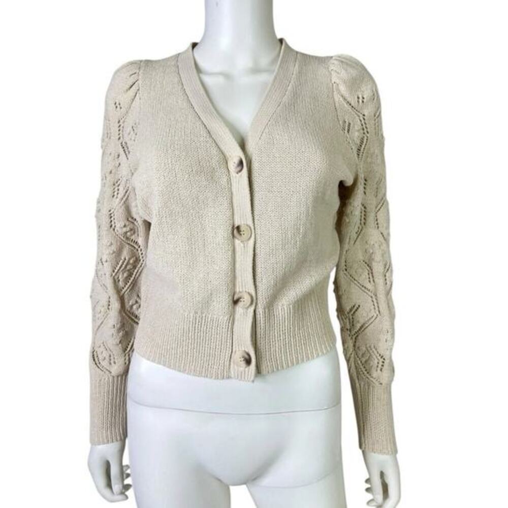 JESSICA SIMPSON Sweater Cardigan‎ Button Crochet Crop Cream Size Medium (K445)